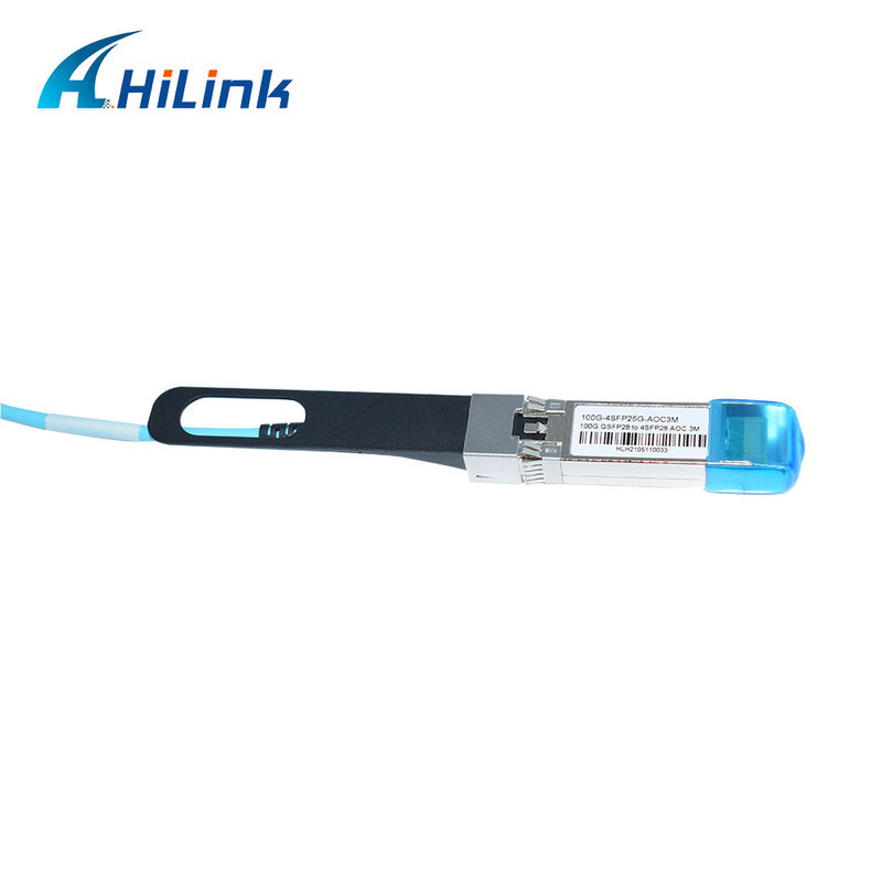 100G QSFP28 a 4xSFP28 AOC OM3 Breakout Active Optical Cable certificado com comprimento de cabo de 1-5m e certificação CE RoHS