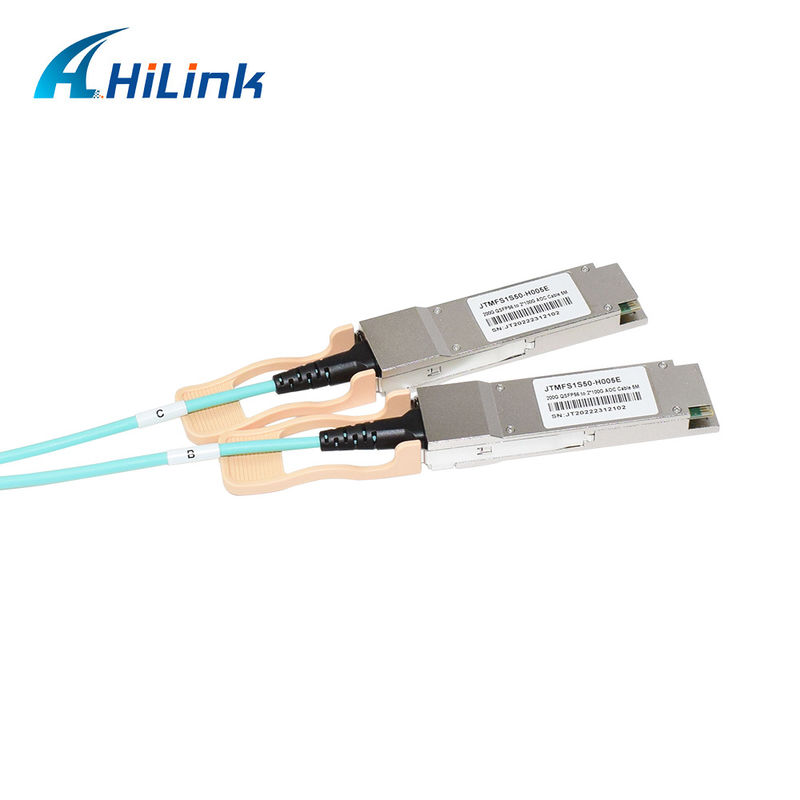Solução AOC de cabo óptico ativo 200G QSFP56 a 2*QSFP28 2*100G certificada para transmissão de dados em temperaturas extremas