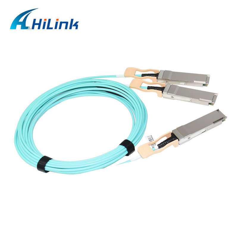 Solução AOC de cabo óptico ativo 200G QSFP56 a 2*QSFP28 2*100G certificada para transmissão de dados em temperaturas extremas