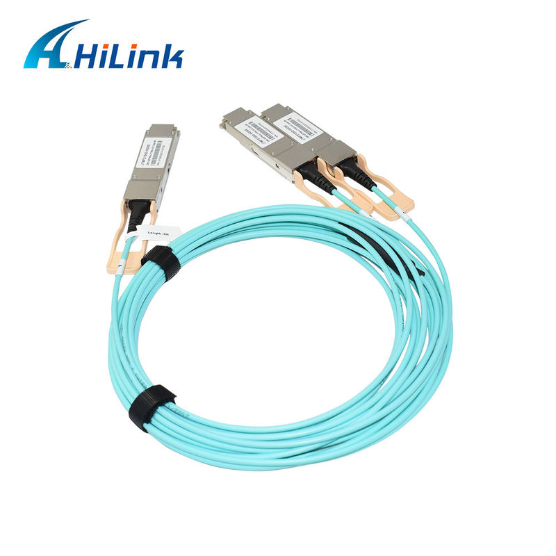 Solução AOC de cabo óptico ativo 200G QSFP56 a 2*QSFP28 2*100G certificada para transmissão de dados em temperaturas extremas
