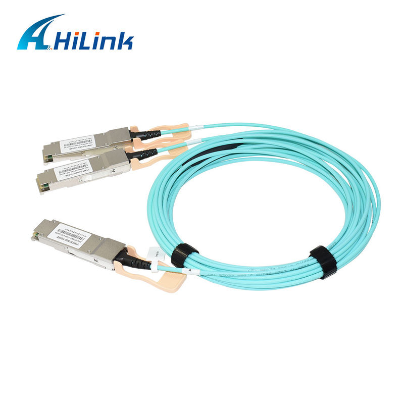 Solução AOC de cabo óptico ativo 200G QSFP56 a 2*QSFP28 2*100G certificada para transmissão de dados em temperaturas extremas