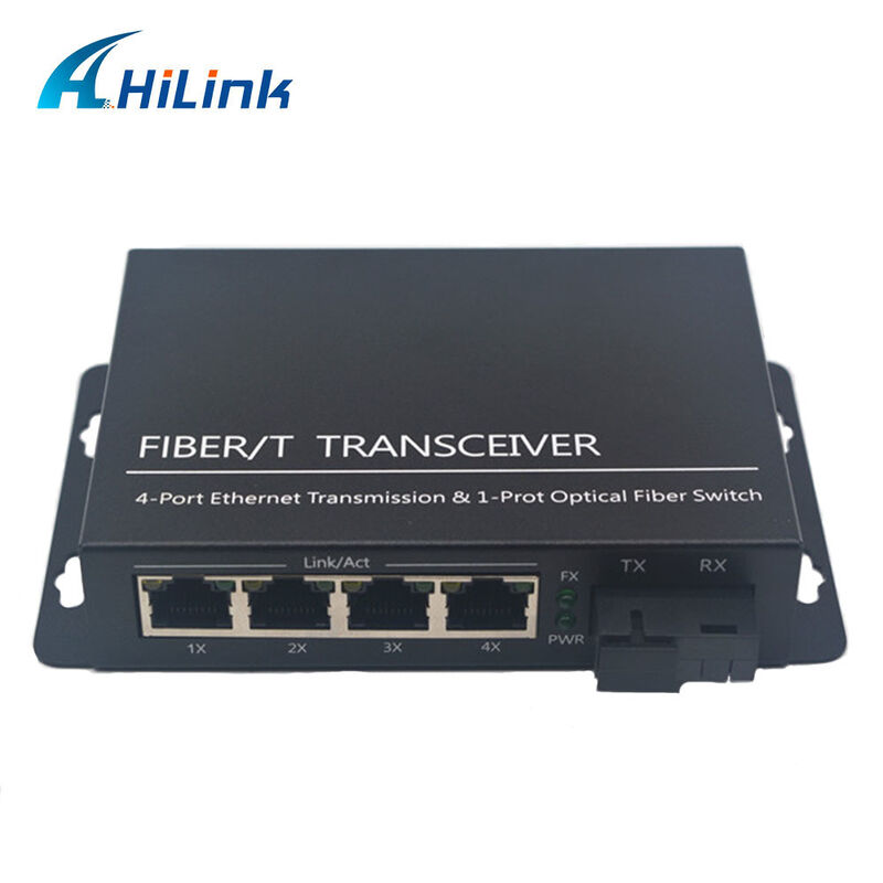 Conversor de Mídia Fibra Óptica Gigabit Ethernet Hilink 1 Porta Fibra e 4 x 10/100/1000Base TX