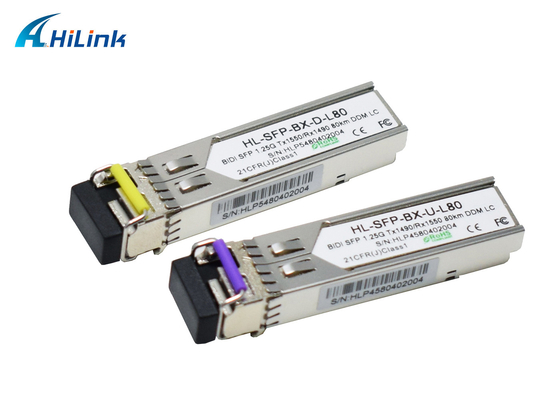 Módulo TX1490/RX1550nm 80KM do transceptor do gigabit BIDI SFP+ dos ethernet de 1000BASE 1.25G